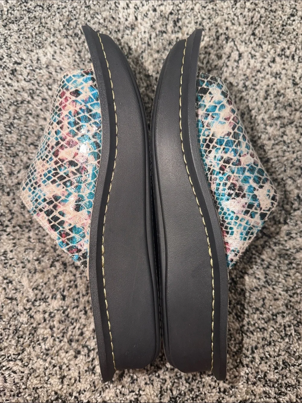 Alegria Kylee Slides Sandals Blue Metallic Snakeskin Pattern Women’s Size 40